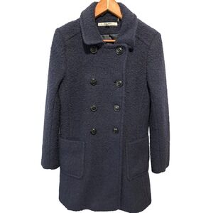 DKNY Navy Blue Boucle Fabric Double Breasted Collared Long Coat Women's Size 6